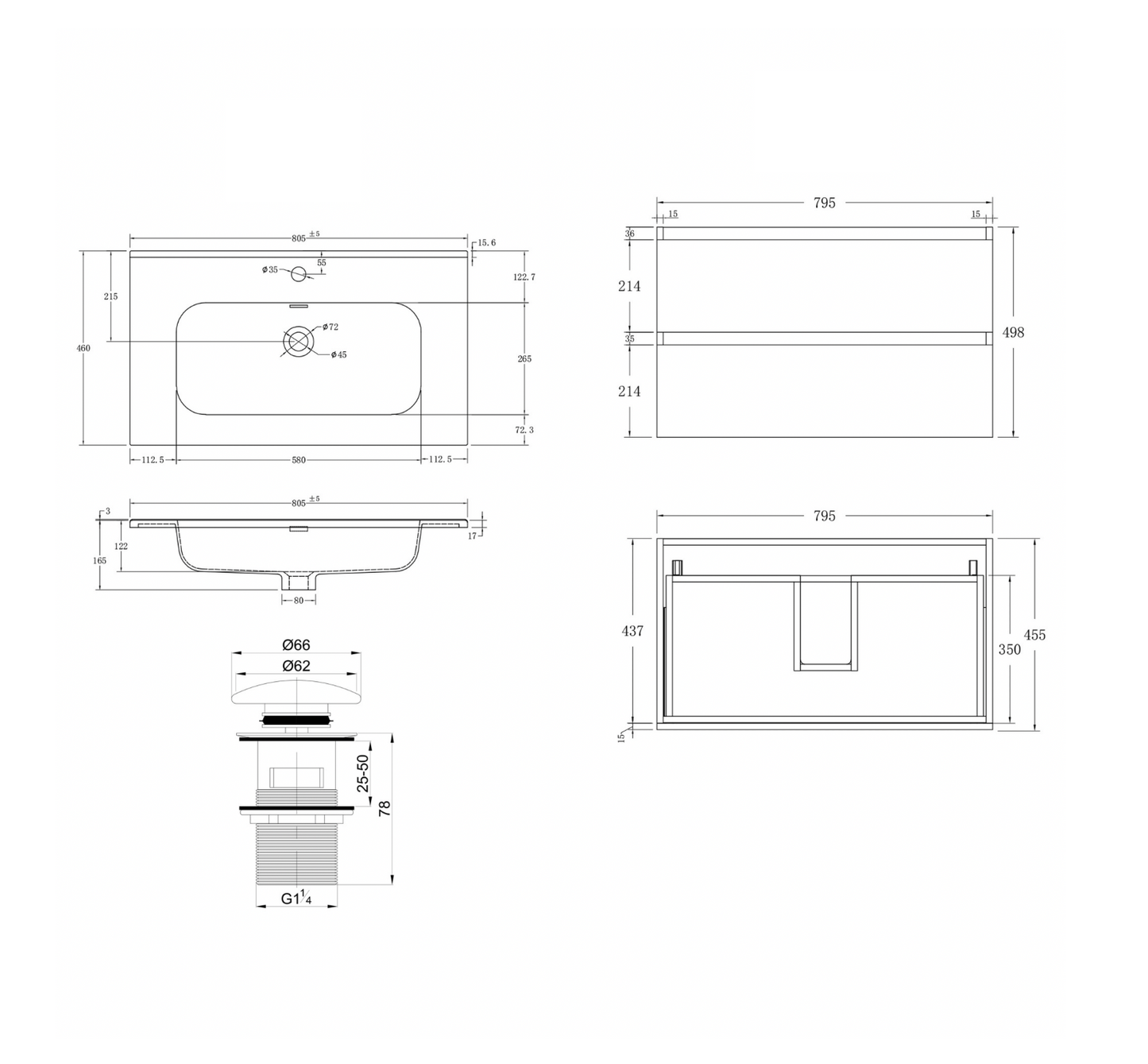 Coven Oak 800mm Wall Hung Bathroom Vanity with Integrated Basin