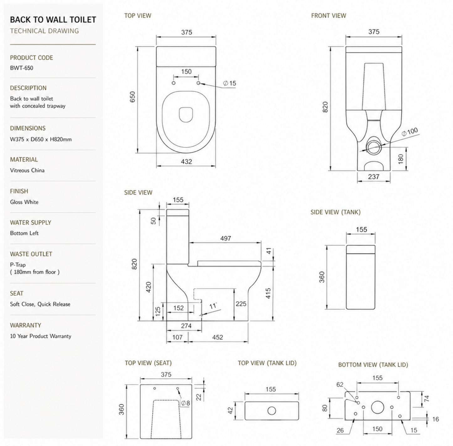 Ian Rimless Close Coupled Toilet with Soft Close Seat