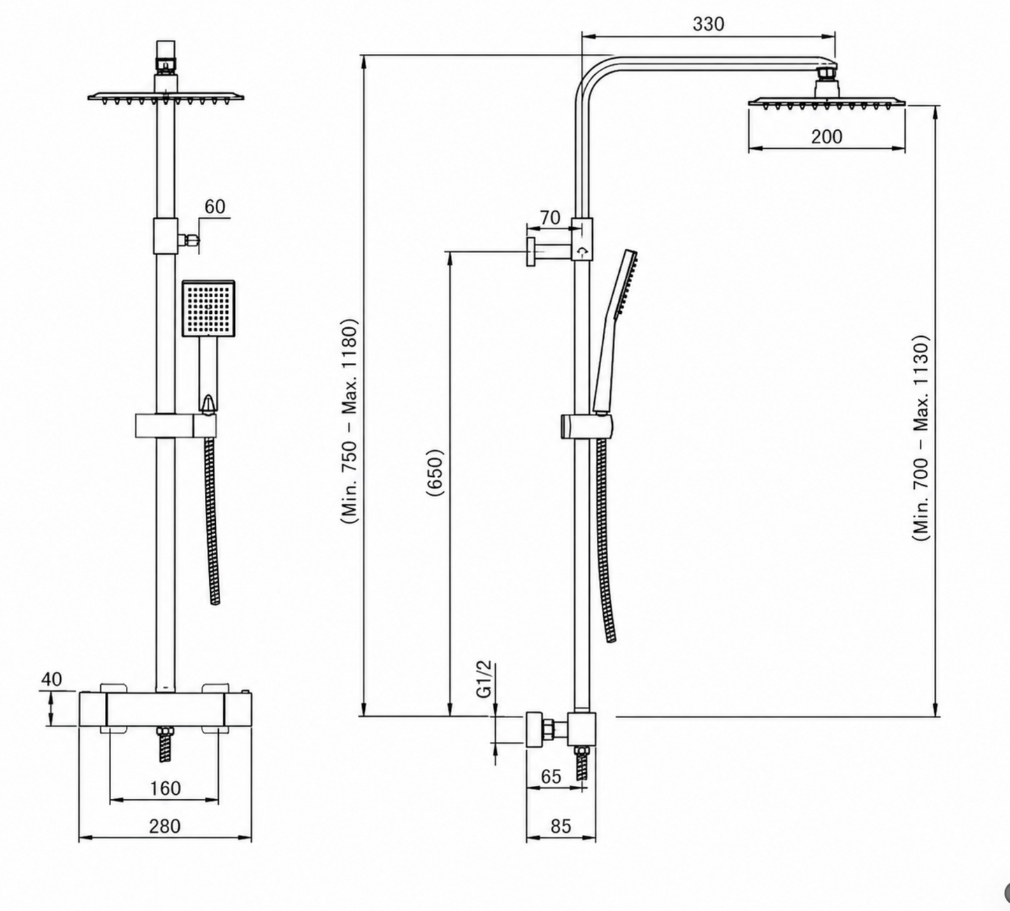 Astra Matt Black Modern Square Thermostatic Shower Set