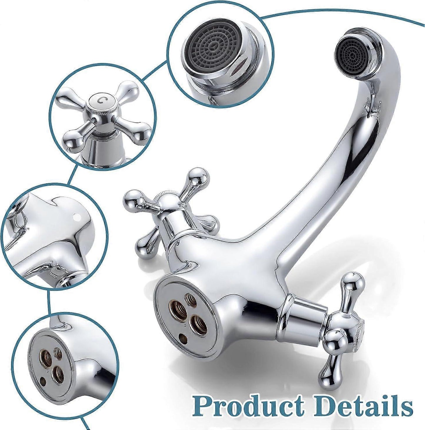 pcs Retro Basin Faucet, Double Handle Basin Mixer Tap, Bathroom Sink Faucet, Lavatory Faucet with Hot and Cold Water Available, Chrome