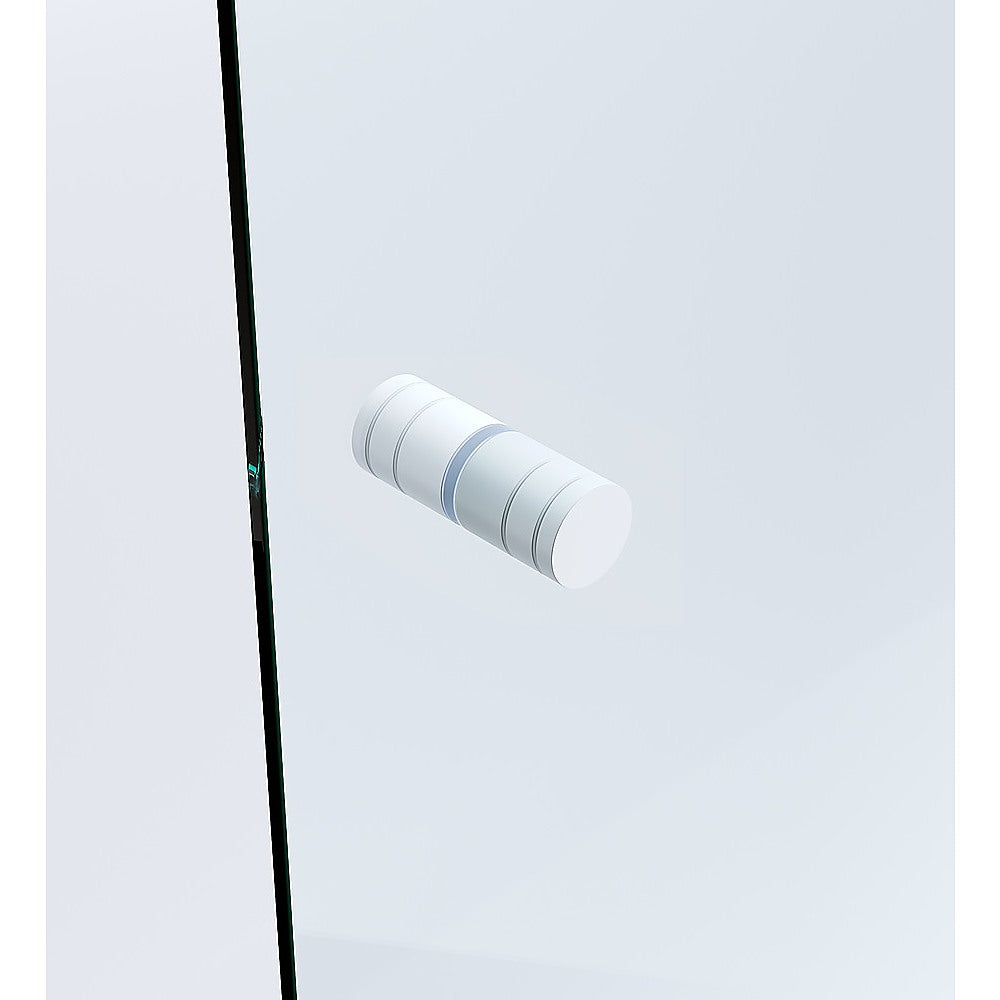 120x110cm Corner Frameless Shower Screen – White Wall Channel and Floor Channel with Brass Hinges & Round Knob Handle