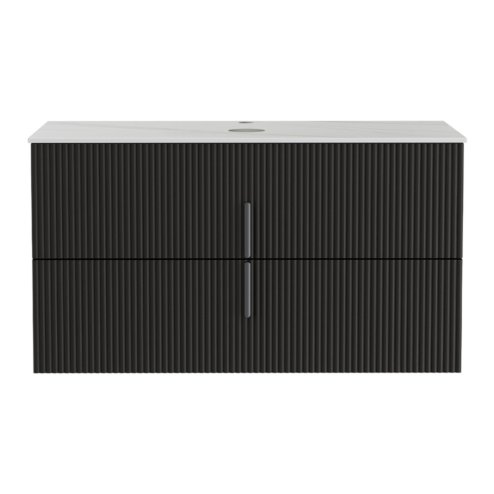 Cefito Vanity Unit 900mm Bathroom Cabinet Storage Wall Hung Black Timber Front