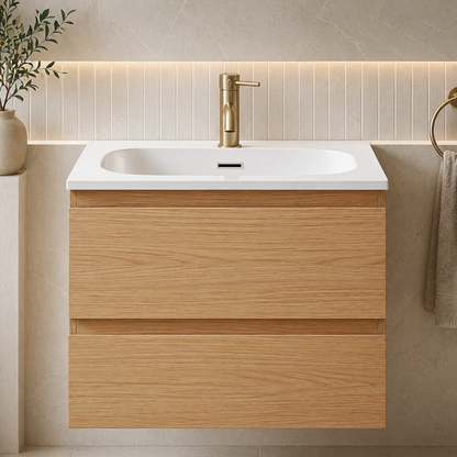 Coven Oak 600mm Wall Hung Bathroom Vanity with Integrated Basin