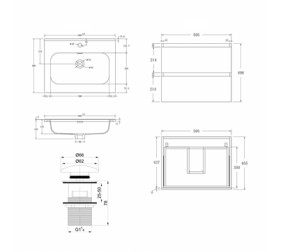 Coven Oak 600mm Wall Hung Bathroom Vanity with Integrated Basin