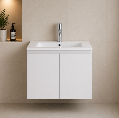 Rome White Gloss 600mm Wall Hung Bathroom Vanity with Integrated Basin