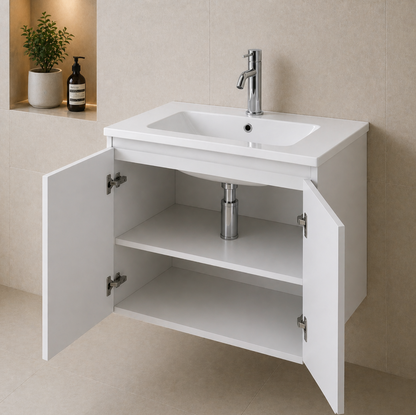 Rome White Gloss 800mm Wall Hung Bathroom Vanity with Integrated Basin