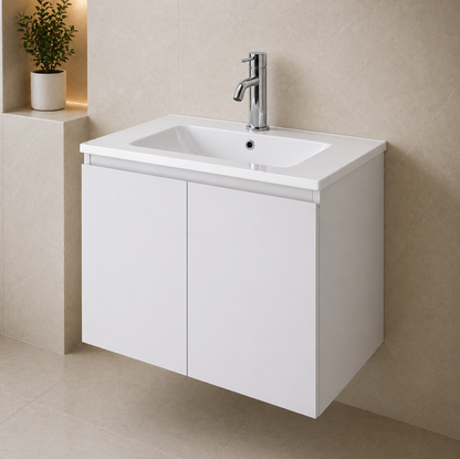 Rome White Gloss 800mm Wall Hung Bathroom Vanity with Integrated Basin