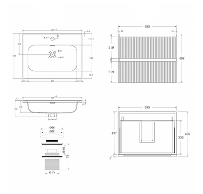 Ariella Walnut 600mm Wall Hung Bathroom Vanity with Integrated Basin