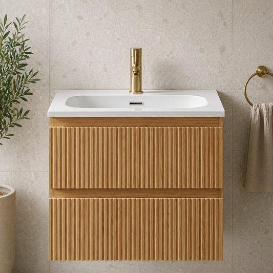 Ariella Oak 600mm Wall Hung Bathroom Vanity with Integrated Basin