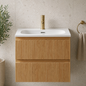 Ariella Oak 600mm Wall Hung Bathroom Vanity with Integrated Basin