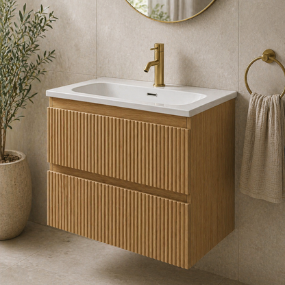 Ariella Oak 600mm Wall Hung Bathroom Vanity with Integrated Basin