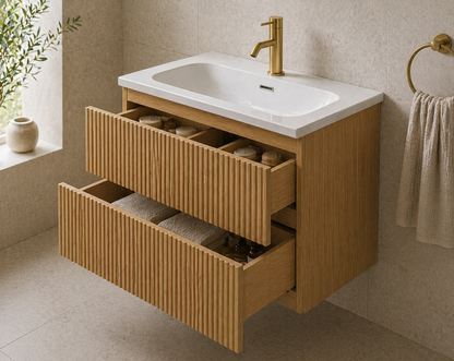 Ariella Oak 600mm Wall Hung Bathroom Vanity with Integrated Basin