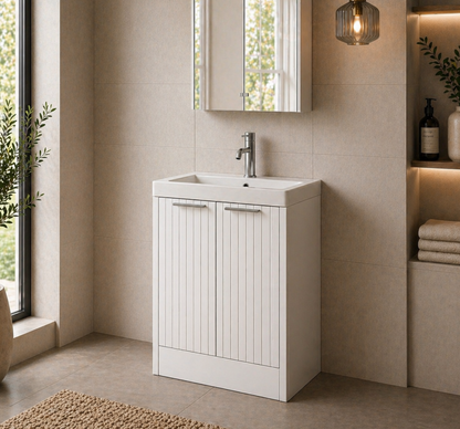 Layla White 600mm Floor Standing Vanity Unit with Chrome Handles