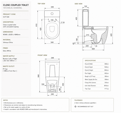 Karen Close Coupled Compact Toilet with Soft Close Seat