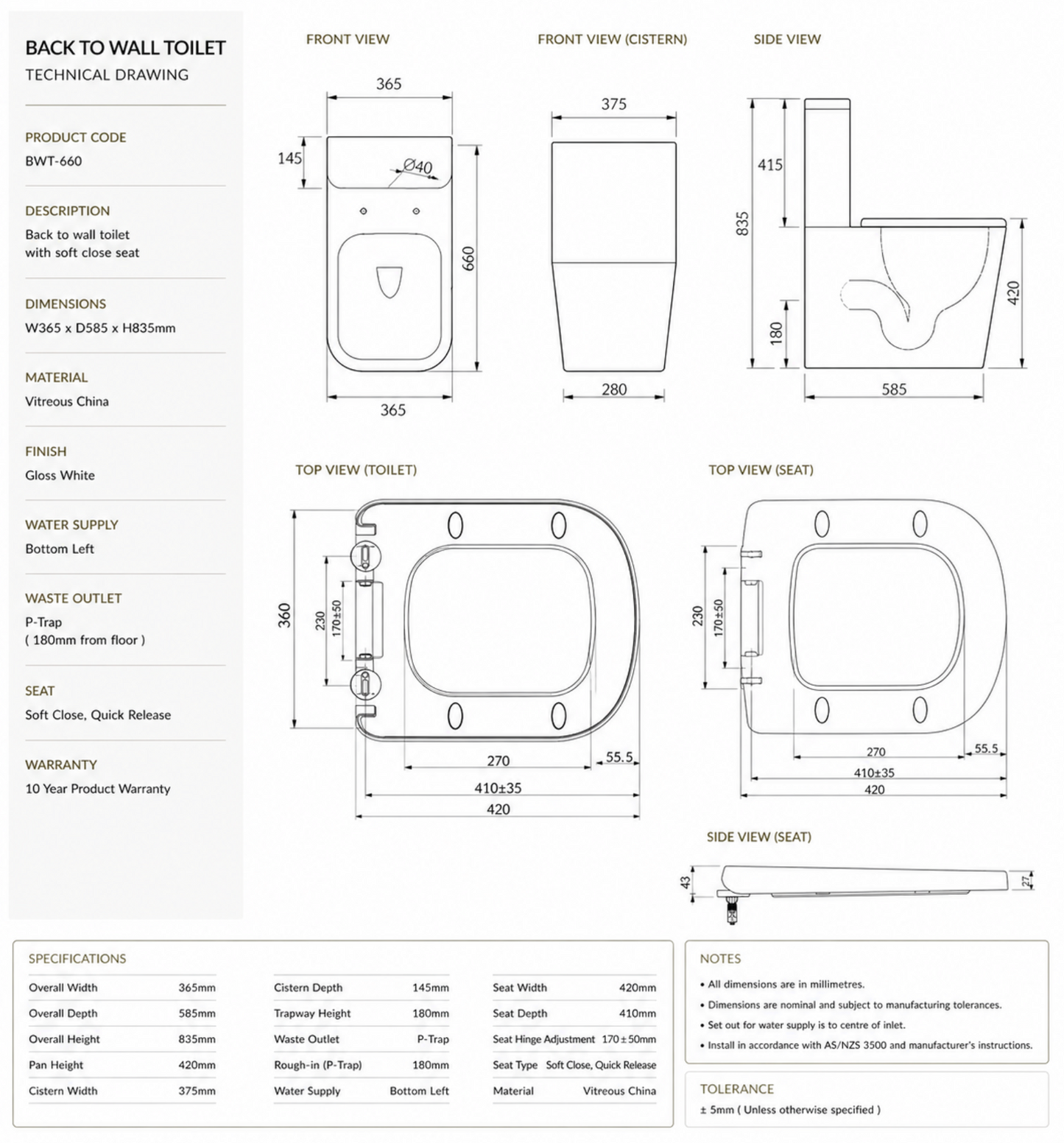 Highcrest Close Coupled Compact Toilet with Soft Close Seat