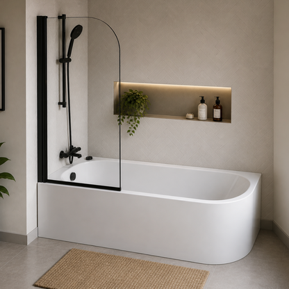 Frank 1700mm Curved Corner Shower Bath with Bath Screen