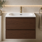 Coven Walnut 600mm Wall Hung Bathroom Vanity with Integrated Basin