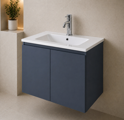 Rome Blue 800mm Wall Hung Bathroom Vanity with Integrated Basin