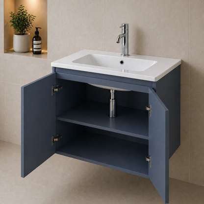 Rome Blue 800mm Wall Hung Bathroom Vanity with Integrated Basin