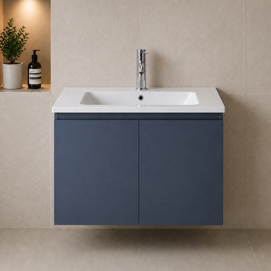 Rome Blue 800mm Wall Hung Bathroom Vanity with Integrated Basin