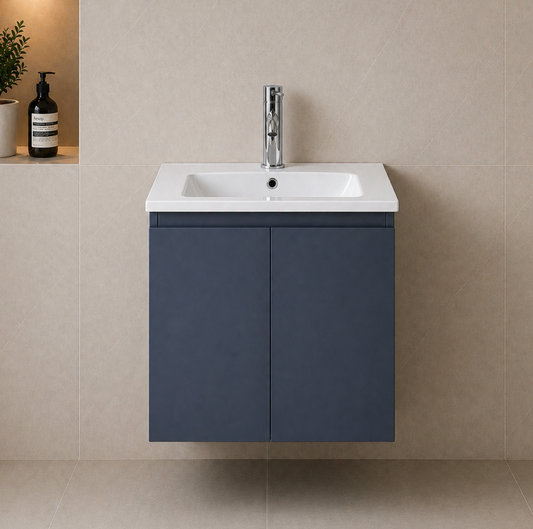 Rome Blue 600mm Wall Hung Bathroom Vanity with Integrated Basin