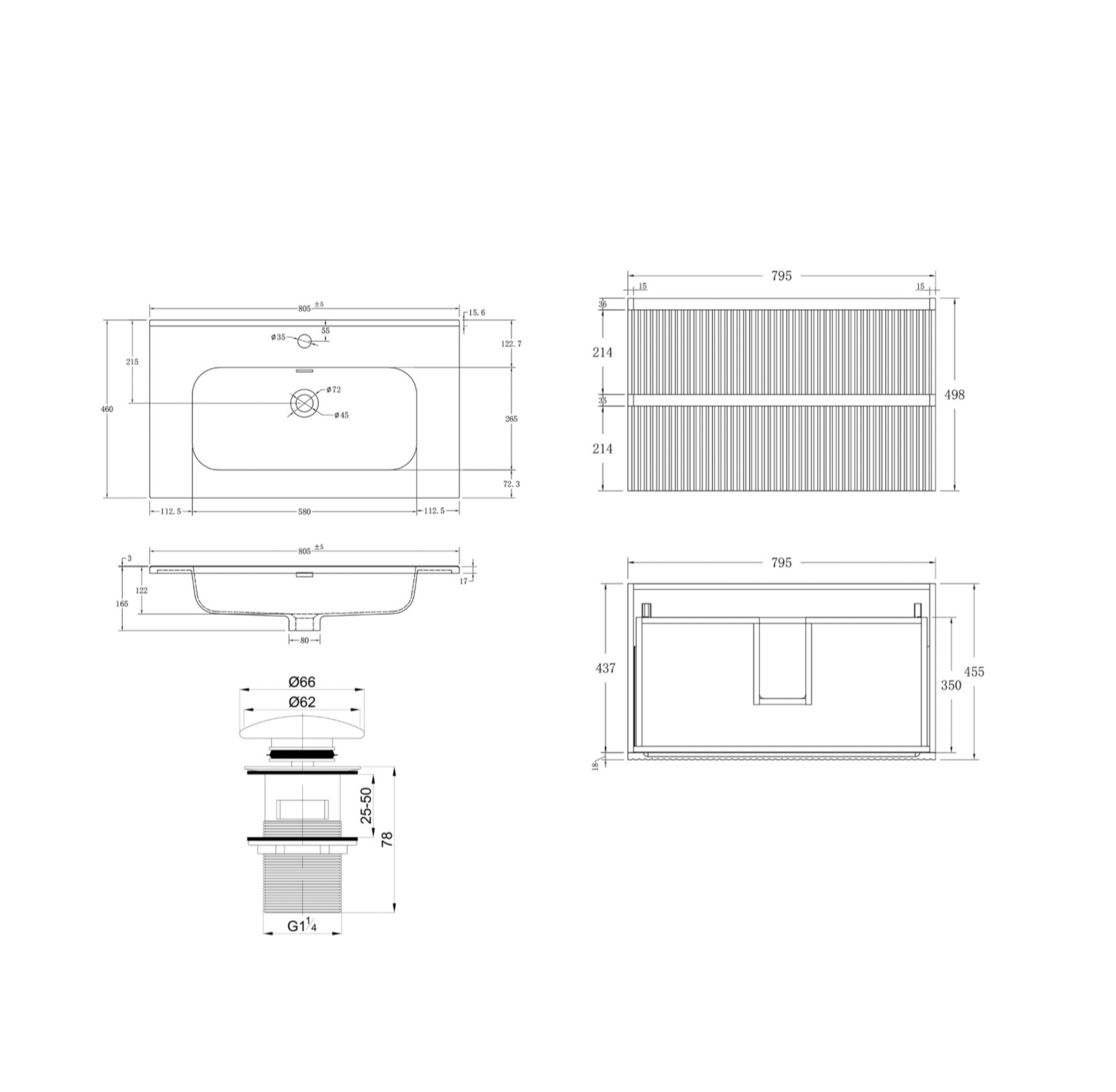 Ariella Walnut 800mm Wall Hung Bathroom Vanity with Integrated Basin