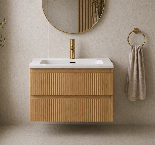 Ariella Oak 800mm Wall Hung Bathroom Vanity with Integrated Basin