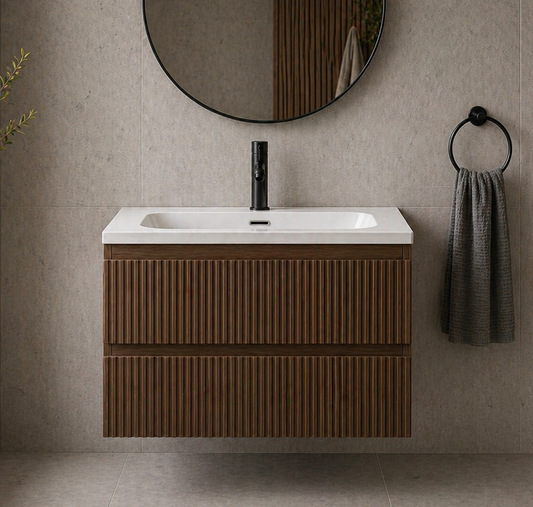 Ariella Walnut 800mm Wall Hung Bathroom Vanity with Integrated Basin