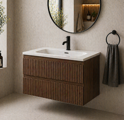 Ariella Walnut 600mm Wall Hung Bathroom Vanity with Integrated Basin