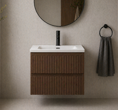 Ariella Walnut 600mm Wall Hung Bathroom Vanity with Integrated Basin