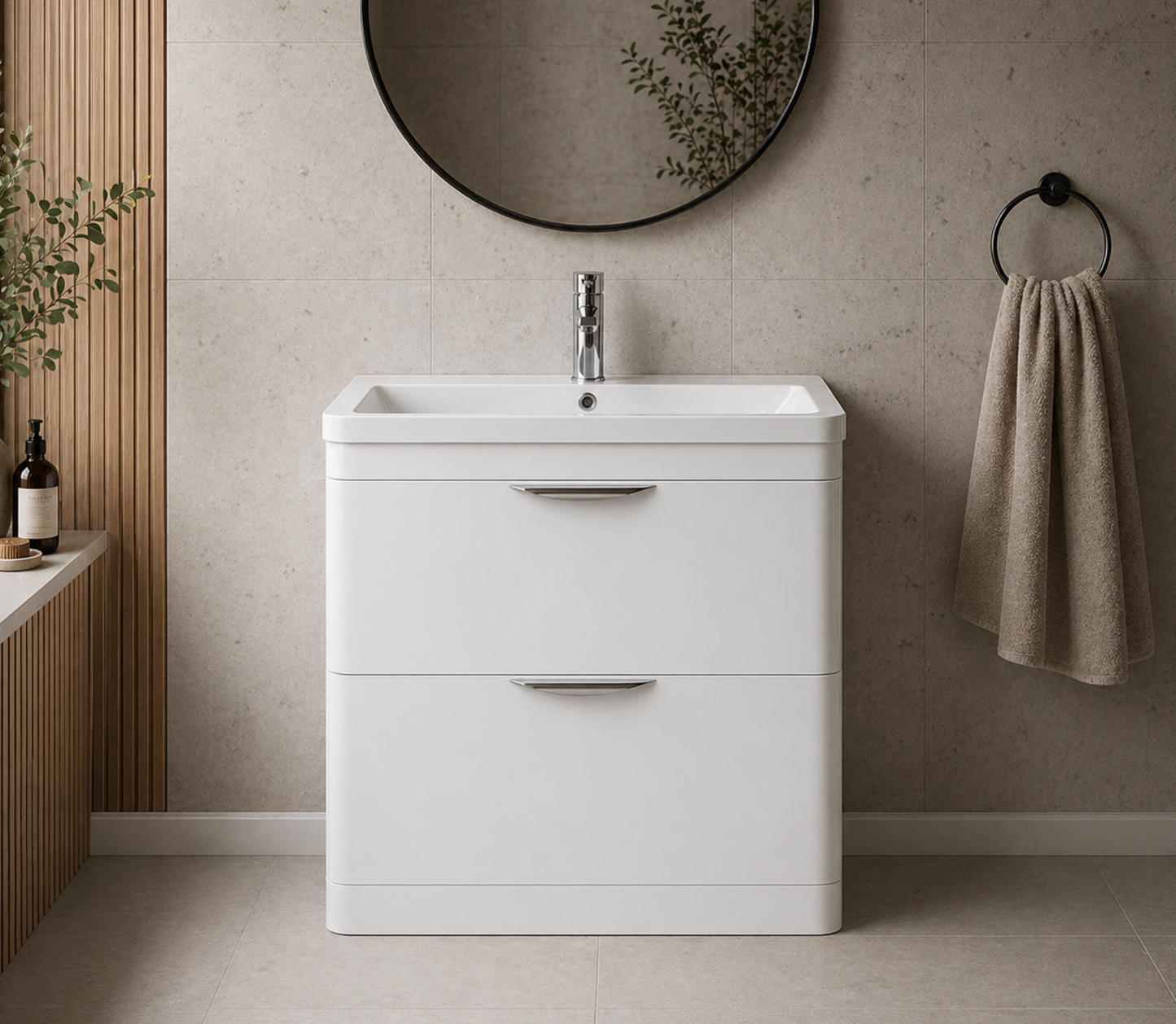 Dayne White 800mm Floor Standing Vanity Unit with Chrome Handles