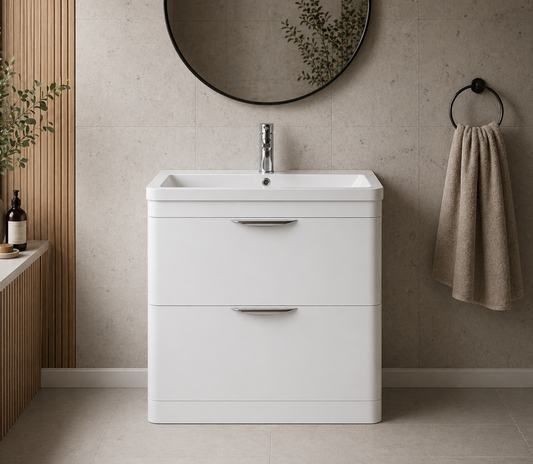Dayne White 800mm Floor Standing Vanity Unit with Chrome Handles