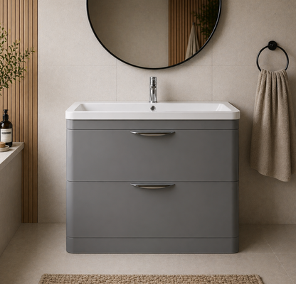 Dayne Grey 800mm Floor Standing Vanity Unit with Chrome Handles