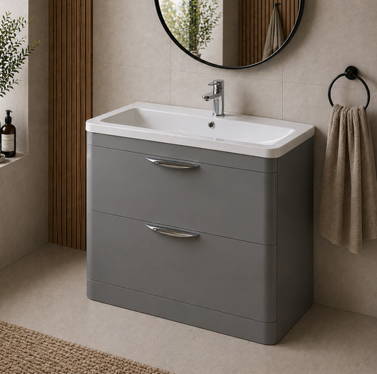 Dayne Grey 600mm Floor Standing Vanity Unit with Chrome Handles