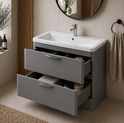 Dayne Grey 600mm Floor Standing Vanity Unit with Chrome Handles
