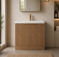 Layla Oak 800mm Floor Standing Vanity Unit with Brass Handles