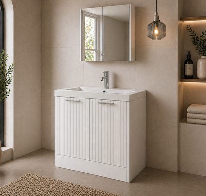 Layla White 800mm Floor Standing Vanity Unit with Chrome Handles