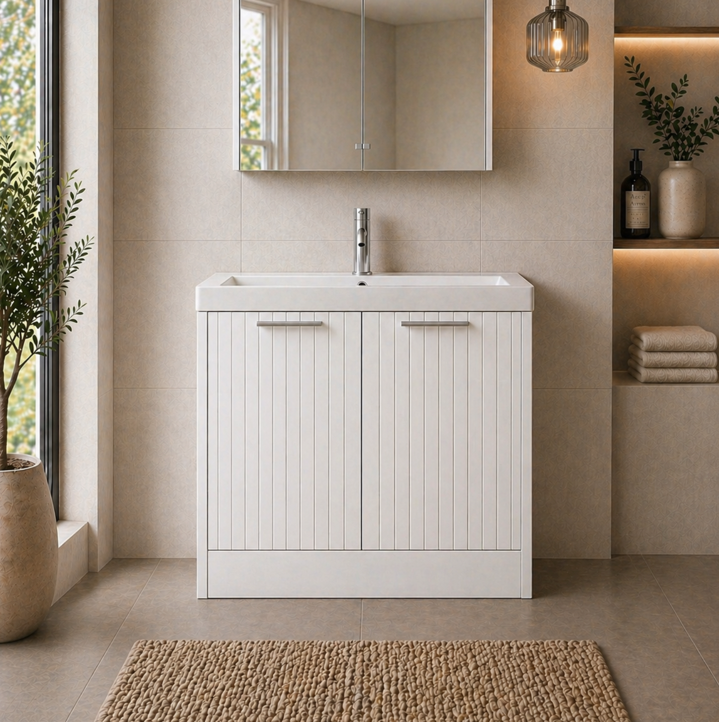 Layla White 800mm Floor Standing Vanity Unit with Chrome Handles