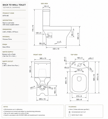 Craig Square Close Coupled Toilet with Soft Close Seat