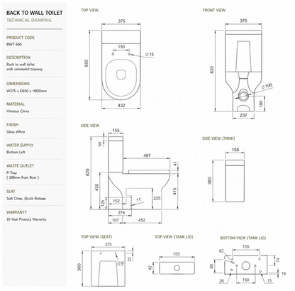 Ian Rimless Close Coupled Toilet with Soft Close Seat