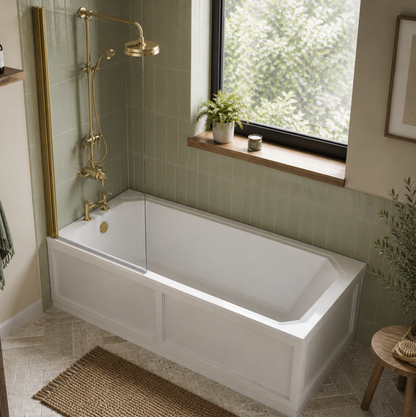 Murphy 1700mm Single Ended Shower Bath With Bath Screen