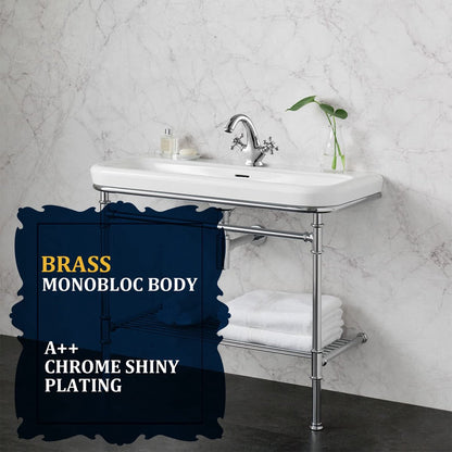 Faucets - Vintage Bathroom Faucets - Basin Faucets - Suitable for vintage bathroom basin faucets, Double handle mixer taps with cross handle, elegant design