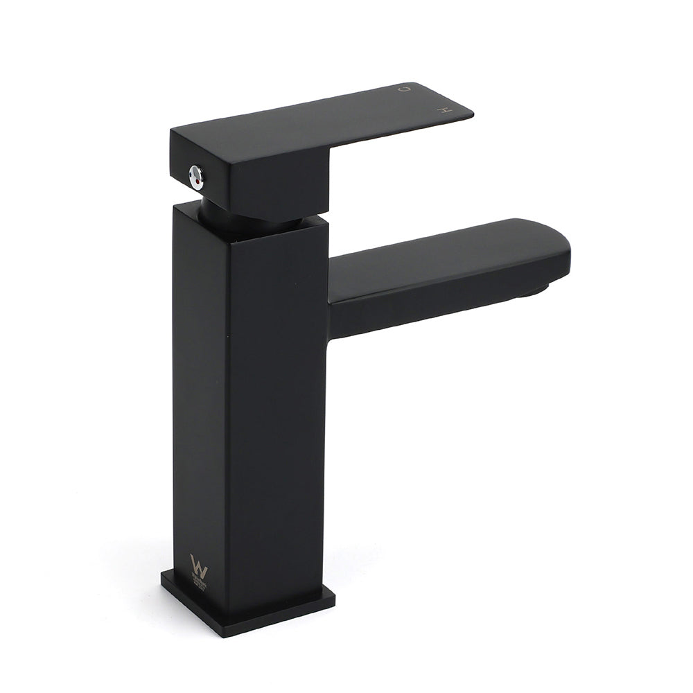 WELS Classic Square Matt Black Basin Mixer Vanity Laundry Sink Faucet Tap Outlet