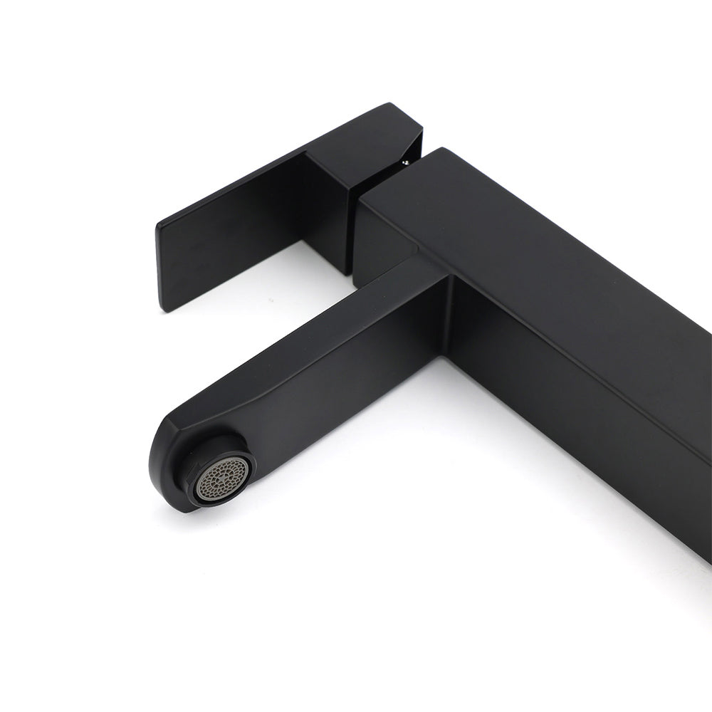 Matt Black Tall Square Basin Mixer Vanity Laundry Counter Sink Faucet Tap Outlet