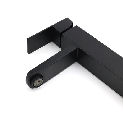 Matt Black Tall Square Basin Mixer Vanity Laundry Counter Sink Faucet Tap Outlet