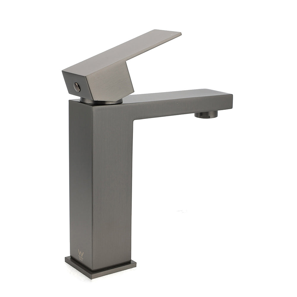 Gun Metal Square Cubic Basin Mixer Faucet Hot Cold Tap Kitchen Laundry Vanity Set