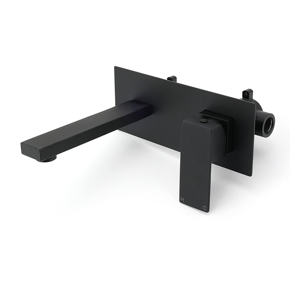Matt Black Basin Mixer Bathroom Tub Faucet Wall Mount Tap Hot Cold Water Spout