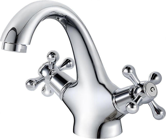 pcs Retro Basin Faucet, Double Handle Basin Mixer Tap, Bathroom Sink Faucet, Lavatory Faucet with Hot and Cold Water Available, Chrome