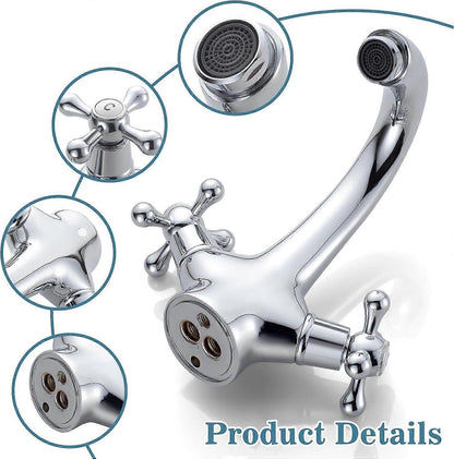 pcs Retro Basin Faucet, Double Handle Basin Mixer Tap, Bathroom Sink Faucet, Lavatory Faucet with Hot and Cold Water Available, Chrome