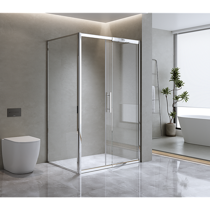 Adjustable 1500x1010mm Single Door Corner Sliding Glass Shower Screen in Chrome